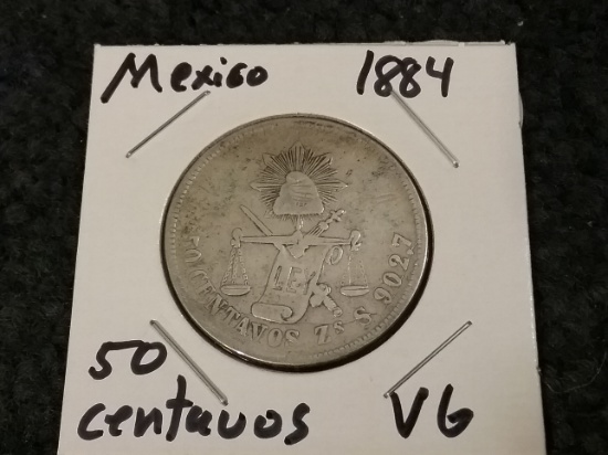 Hard Date….Mexico 1884 50 Centavos in Very Good Condition