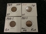 1909 VDB cent in Extra Fine, 1913 in Very Fine, 1910-S in Good + and….