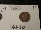 1883 Indian Cent in About Uncirculated - 50 condition