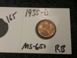 1935-D Wheat cent in MS-65 + Red-brown