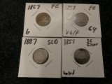1857 and 1858 Flying Eagle Cents, 1887 Seated Liberty Dime, and a ….