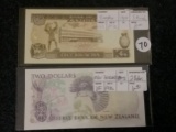 New Zealand 89-92 $2 note in Very Fine and a Zambia 1989 5 kwacha CU