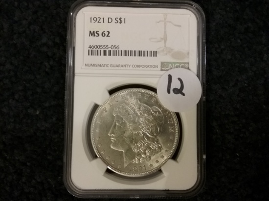 NGC 1921-D Morgan Dollar in MS-62