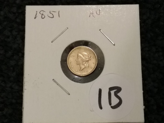 Outstanding 1851 Gold Dollar in AU-58!