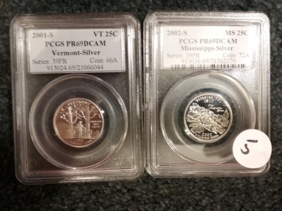 PCGS 2001-S Vermont and 2002-S Mississippi Silver