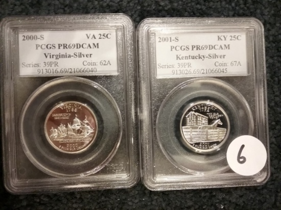 PCGS 2000-S Virginia and 2001-S Kentuck Silver