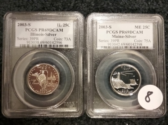 PCGS 2003-S Illinois and 2003-S Maine Silver