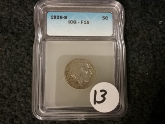 ICG KEY DATE 1926-S Buffalo Nickel in FINE-15