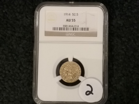 NGC 1914 GOLD $2.5 Quarter Eagle AU-55
