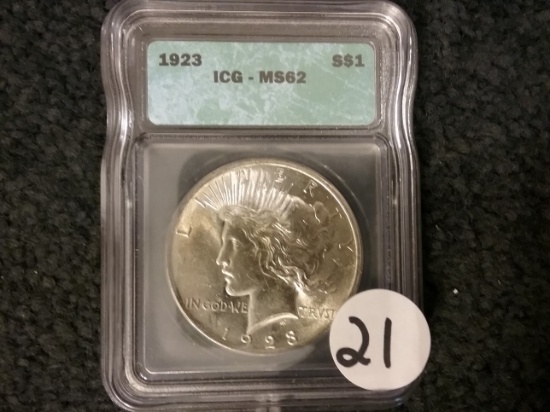 ICG 1923 Peace Dollar in MS-62