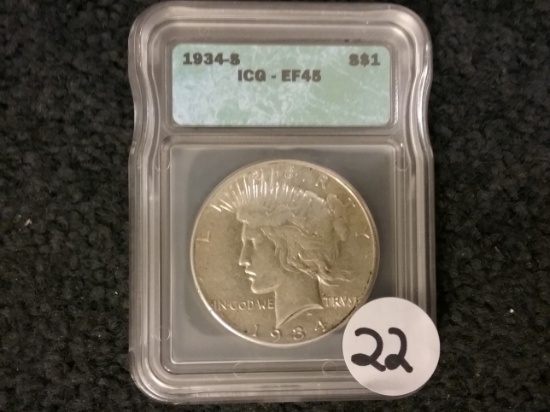 ICG 1934-S Peace Dollar in XF-45