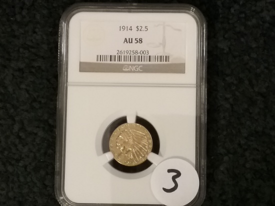 NGC 1914 GOLD $2.5 Quarter Eagle AU-58