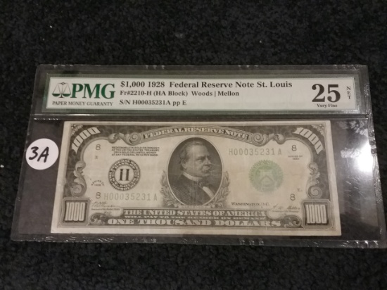 WOW! PMG 1928 $1,000 NOTE in VF-25!!!