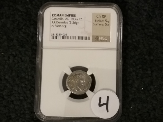 Ancient NGC Roman Empire Carcalla Silver Coin CH XF