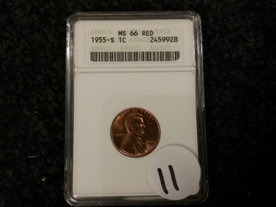 ANACS 1955-S Wheat cent in MS-66 RED