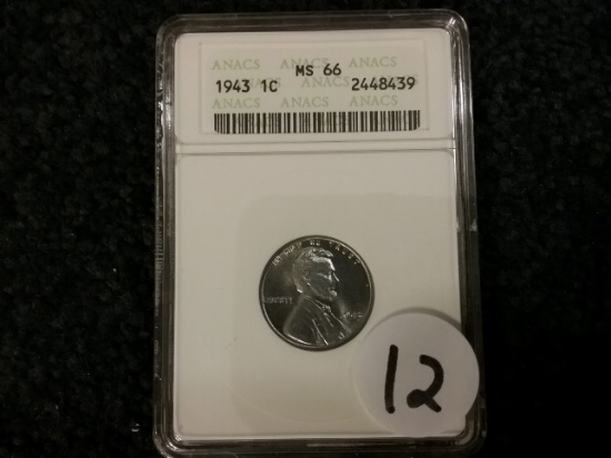 ANACS 1943 Steel Wheat cent in MS-66