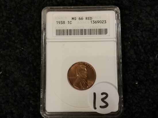 ANACS 1938 Wheat cent in MS-66 RED