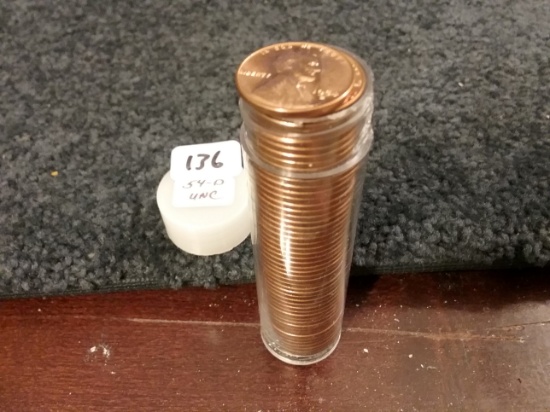 1954-D Brilliant Uncirculated RED roll of wheat cents