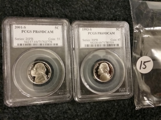PCGS 1993-S and 2001-S Jefferson Nickels in PR 69 DCAM