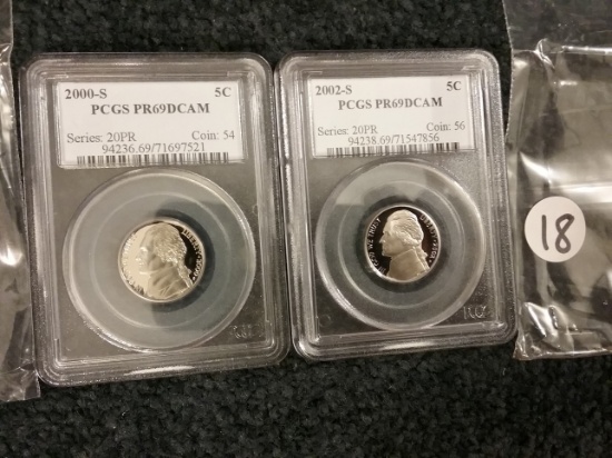 PCGS 2000-S and 2002-S Jefferson Nickels in PR 69 DCAM