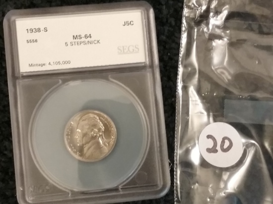 SEGS 1938-S Jefferson Nickel in MS-64 5FS