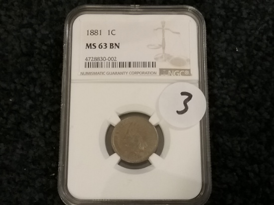 NGC 1881 Indian Cent in MS-63 Brown