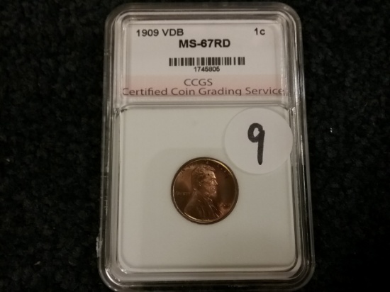 Slabbed 1909 VDB MS-67 RED Wheat cent