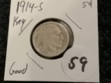 Semi-Key 1914-S Buffalo Nickel in Good condition