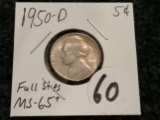 Key Date 1950-D Jefferson Nickel in MS-65+ with Full Steps