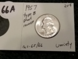 Variety. 1957 Type B proof reverse Washington Quarter