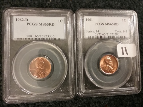 PCGS 1961 and 1962-D Cents in MS-65 RED