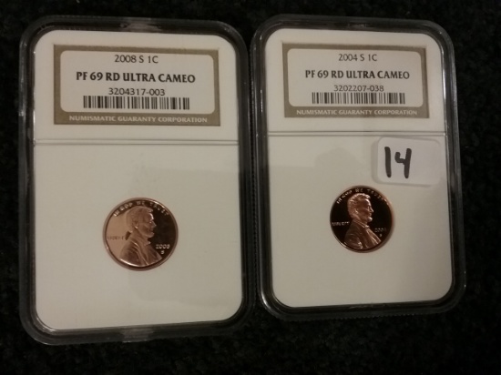 NGC 2008-S and 2004-S PF 69 RED UC Cents