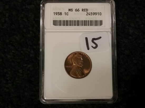 ANACS 1938 Wheat cent MS-66 RED