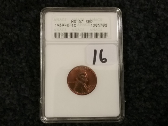 ANACS 1939-S Wheat Cent in MS-67 RED