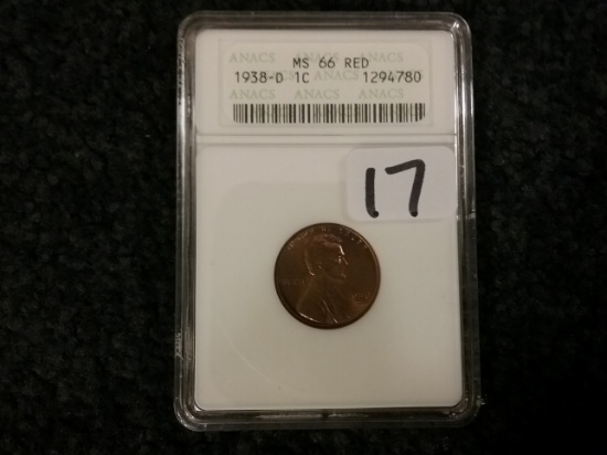 ANACS 1938-D Wheat Cent in MS-66 RED