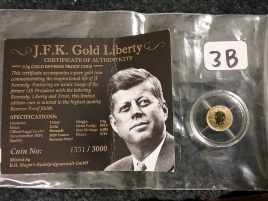 GOLD Burundi JFK Reverse Proof Coin