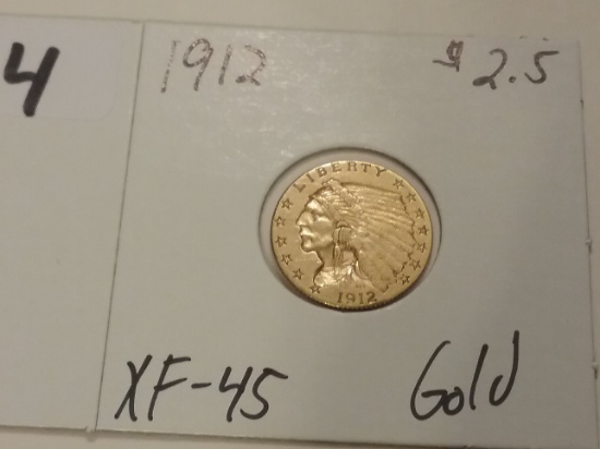 GOLD 1912 $2.5 Quarter Eagle in Extra-Fine 45
