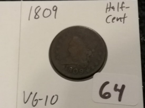 1809 Draped Bust Half Cent in Very Good-10