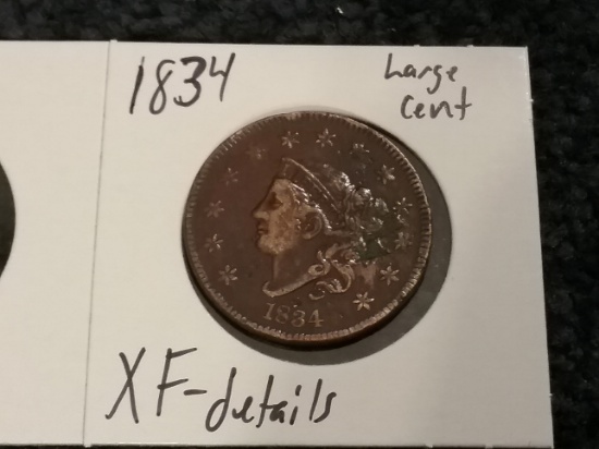 1834 Large Cent in Extra-Fine-details