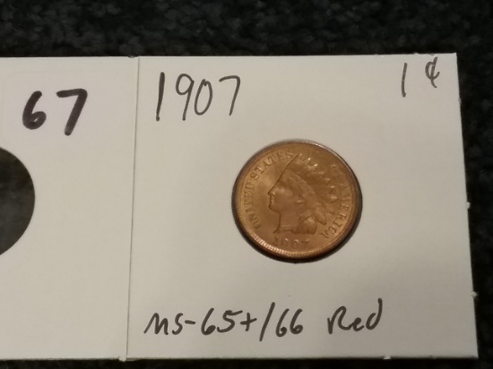 STUNNING 1907 Indian Cent in MS-65+/MS-66 RED