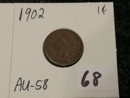 1902 Indian Cent in About Uncirculated 58