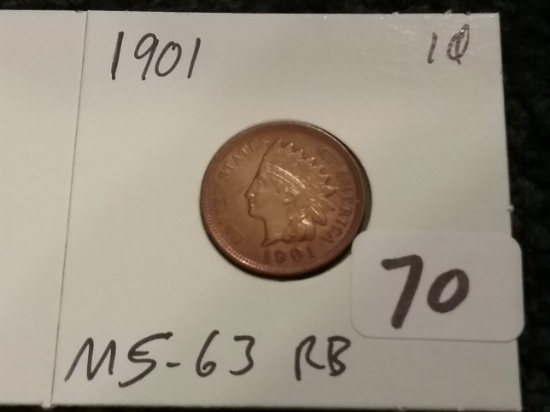 1901 Indian cent in MS-63 RB