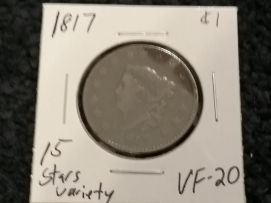 1817 Large Cent 15 stars variety in Very Fine 20