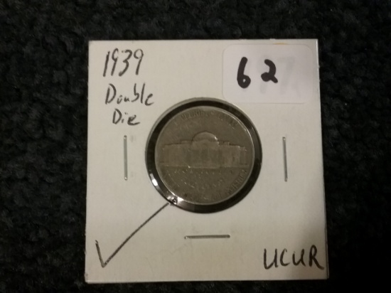 KEY Variety Coin 1939 Double Die Reverse Jefferson Nickel