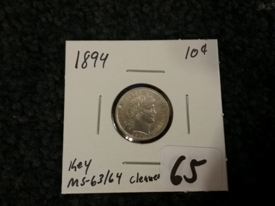 1894 Barber Dime Key Date in MS-63/64 condition