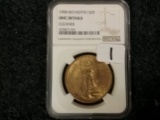 NGC GOLD $20 No Motto 1908 Uncirculated-details
