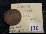 Scarce Liberia 1862 Cent