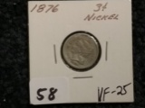 1876 Three cent nickel in Very Fine 25