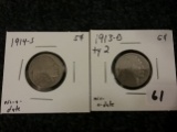 KEY DATE 1913-D Type 2 and 1914-S Buffalo Nickels
