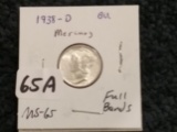 1938-D Mercury Dime in MS-65 Full Bands